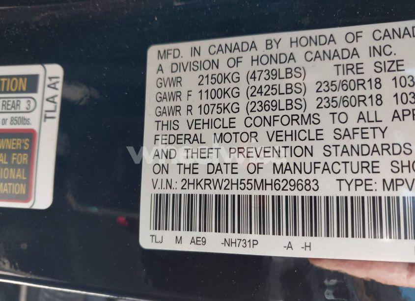 Photo 9 of 2021 Honda Cr-v AWD EX (VIN 2HKRW2H55MH629683)