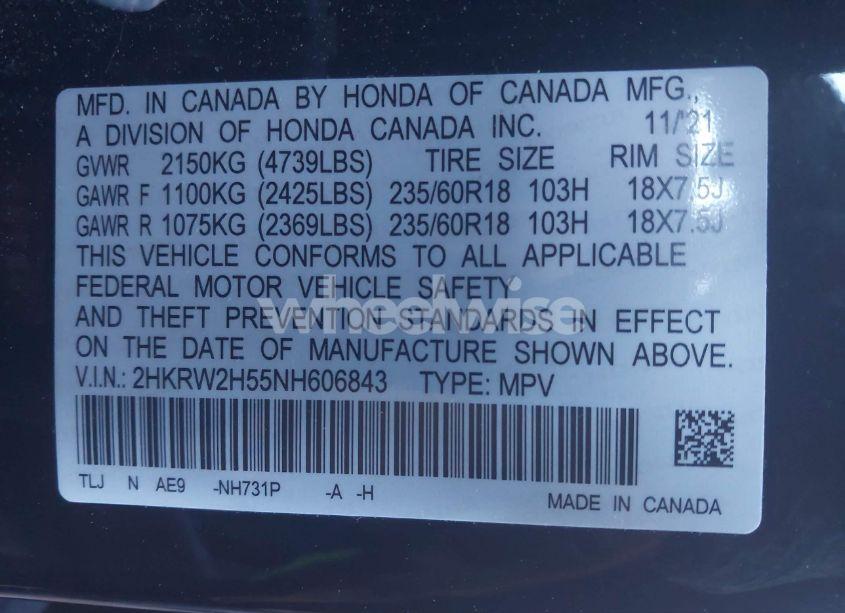 Photo 9 of 2022 Honda Cr-v AWD EX (VIN 2HKRW2H55NH606843)