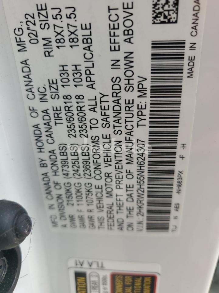 Photo 13 of 2022 HONDA CR-V EX (VIN 2HKRW2H55NH624307)
