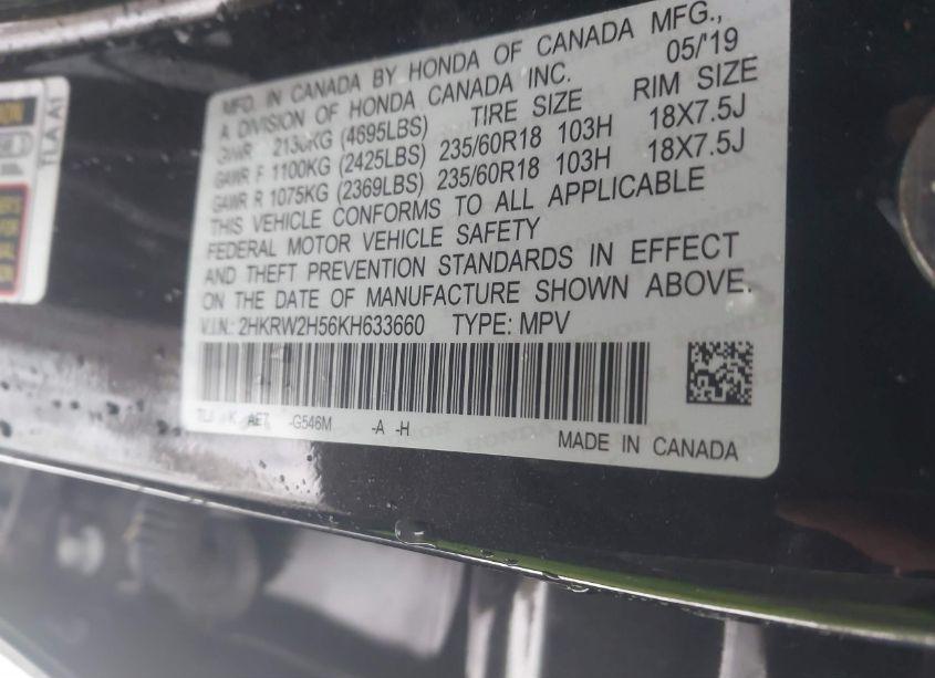 Photo 9 of 2019 Honda Cr-v EX (VIN 2HKRW2H56KH633660)