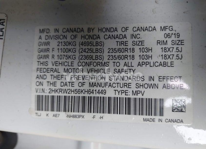 Photo 9 of 2019 Honda Cr-v EX (VIN 2HKRW2H56KH641449)