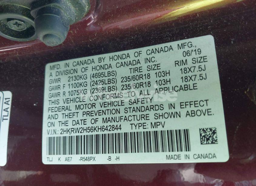 Photo 9 of 2019 Honda Cr-v EX (VIN 2HKRW2H56KH642844)