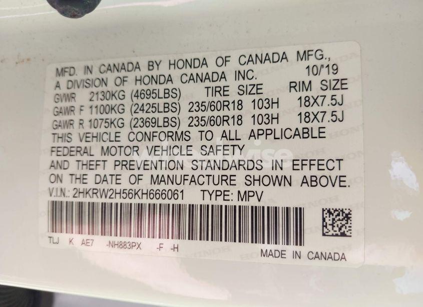 Photo 9 of 2019 Honda Cr-v EX (VIN 2HKRW2H56KH666061)