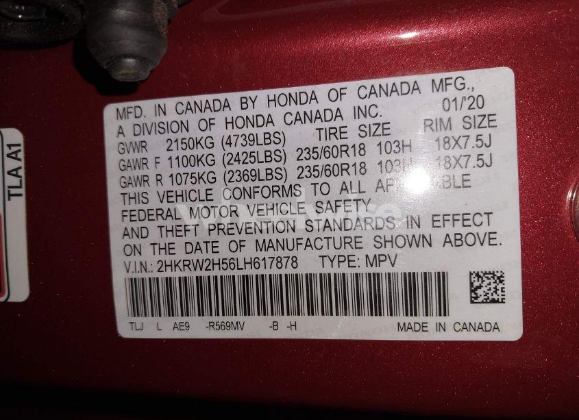 Photo 9 of 2020 Honda Cr-v AWD EX (VIN 2HKRW2H56LH617878)