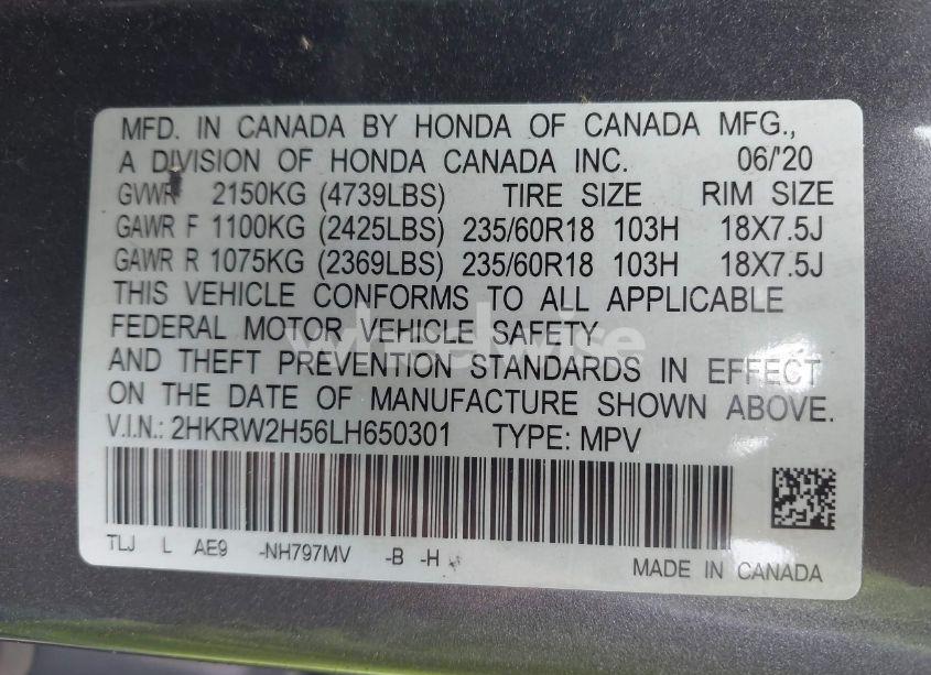 Photo 9 of 2020 Honda Cr-v AWD EX (VIN 2HKRW2H56LH650301)