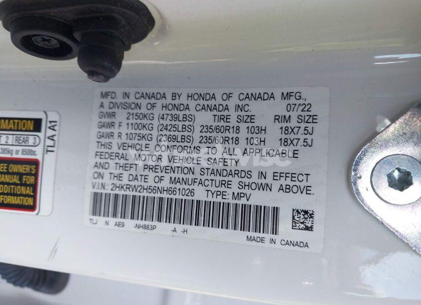 Photo 9 of 2022 Honda Cr-v AWD EX (VIN 2HKRW2H56NH661026)