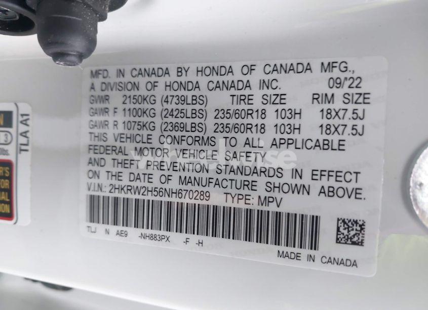 Photo 9 of 2022 Honda Cr-v AWD EX (VIN 2HKRW2H56NH670289)