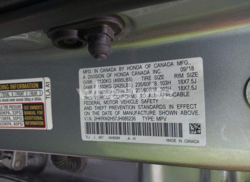 Photo 9 of 2018 Honda Cr-v EX (VIN 2HKRW2H57JH686236)