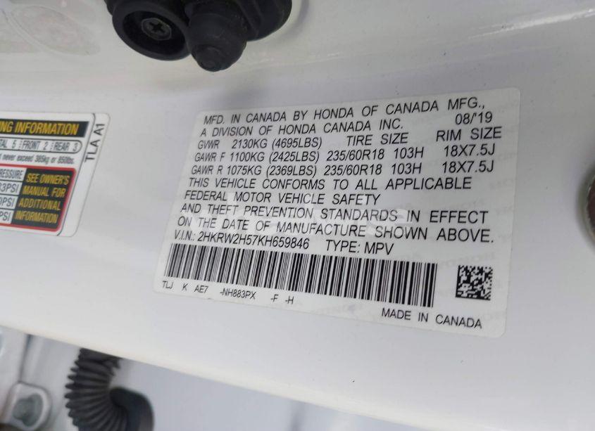 Photo 9 of 2019 Honda Cr-v EX (VIN 2HKRW2H57KH659846)