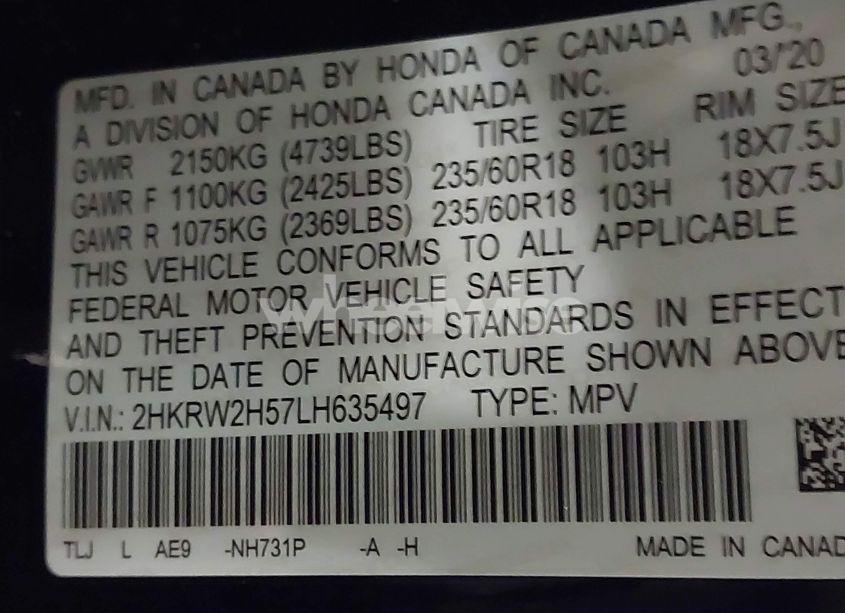 Photo 9 of 2020 Honda Cr-v AWD EX (VIN 2HKRW2H57LH635497)