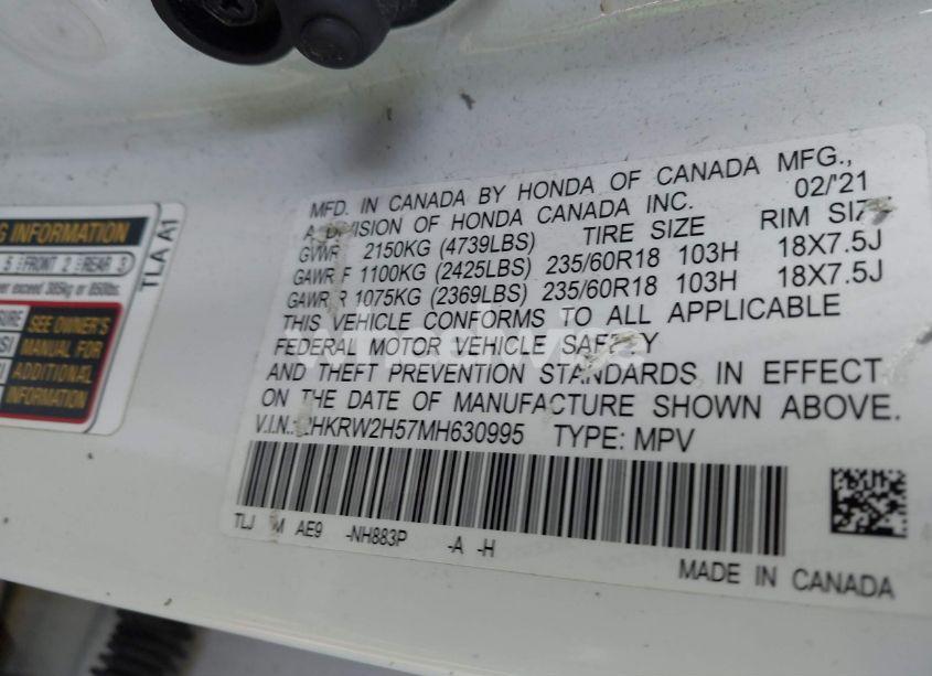 Photo 9 of 2021 Honda Cr-v AWD EX (VIN 2HKRW2H57MH630995)