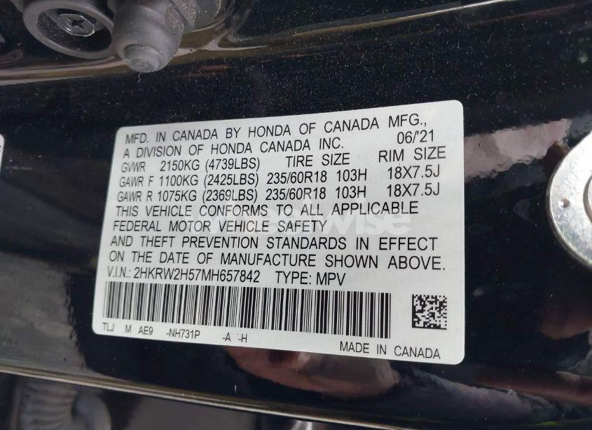 Photo 9 of 2021 Honda Cr-v AWD EX (VIN 2HKRW2H57MH657842)