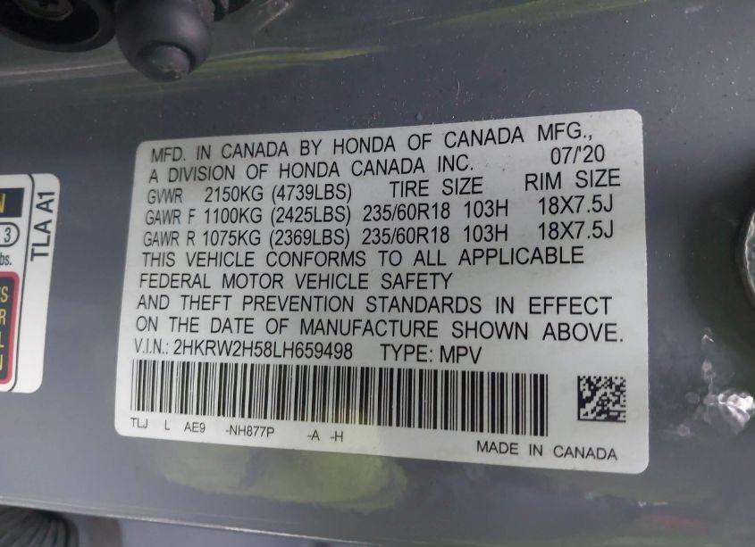 Photo 9 of 2020 Honda Cr-v AWD EX (VIN 2HKRW2H58LH659498)