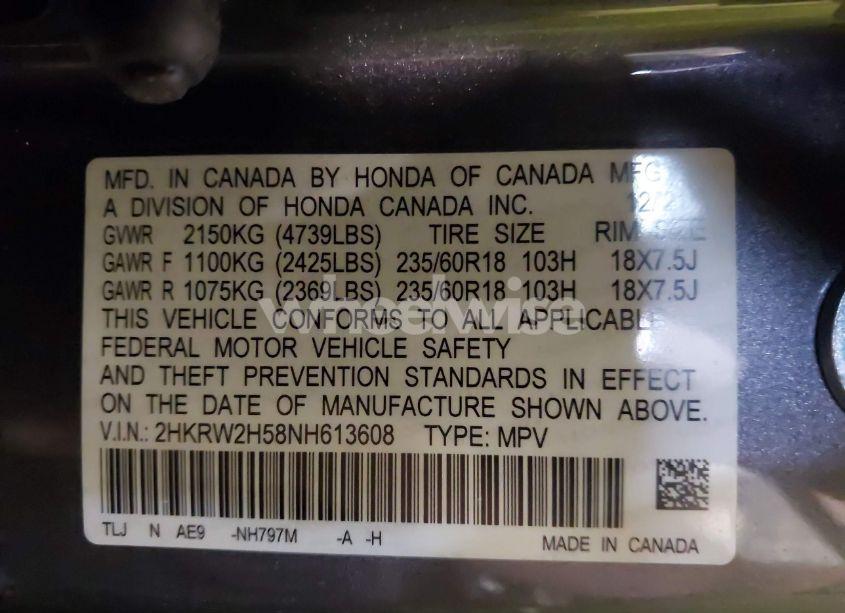Photo 9 of 2022 Honda Cr-v AWD EX (VIN 2HKRW2H58NH613608)