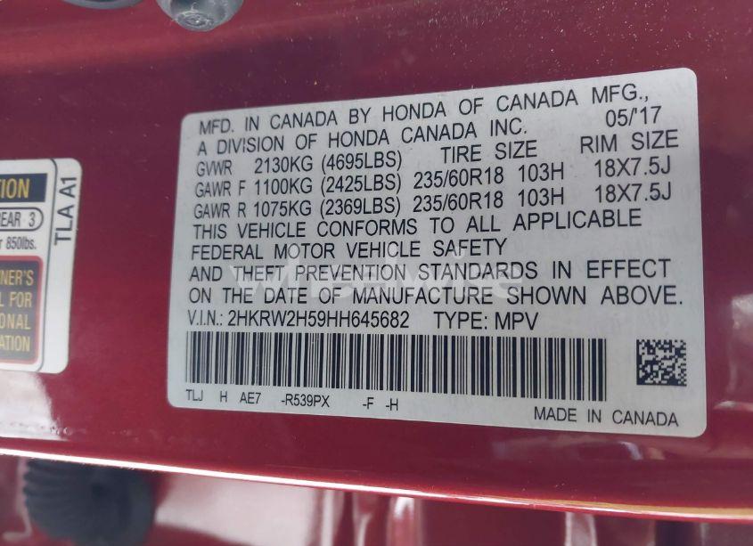 Photo 9 of 2017 Honda Cr-v EX (VIN 2HKRW2H59HH645682)