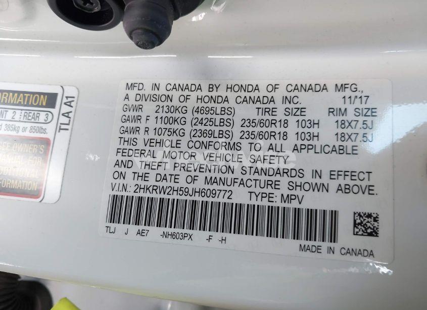 Photo 9 of 2018 Honda Cr-v EX (VIN 2HKRW2H59JH609772)