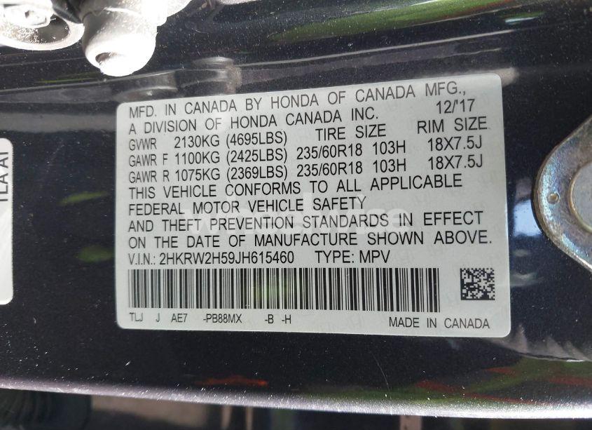 Photo 9 of 2018 Honda Cr-v EX (VIN 2HKRW2H59JH615460)