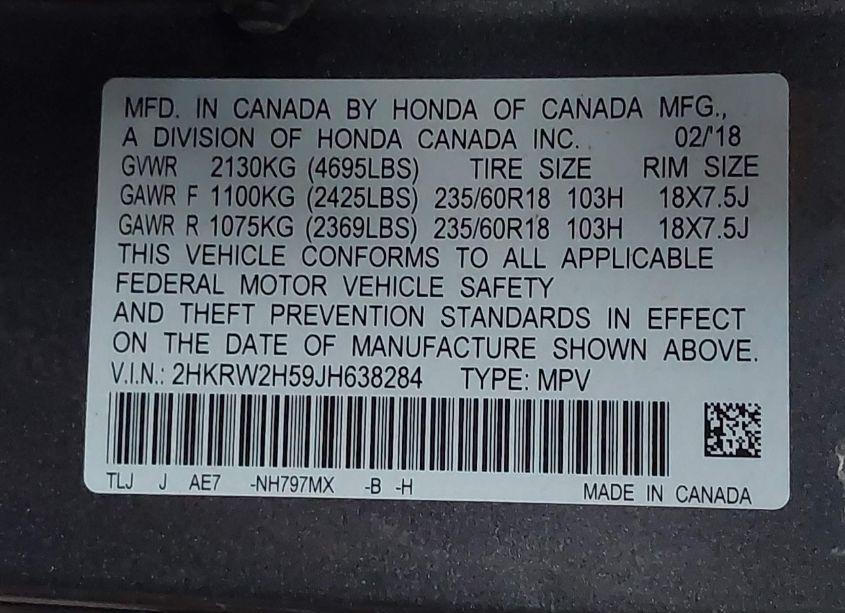 Photo 9 of 2018 Honda Cr-v EX (VIN 2HKRW2H59JH638284)