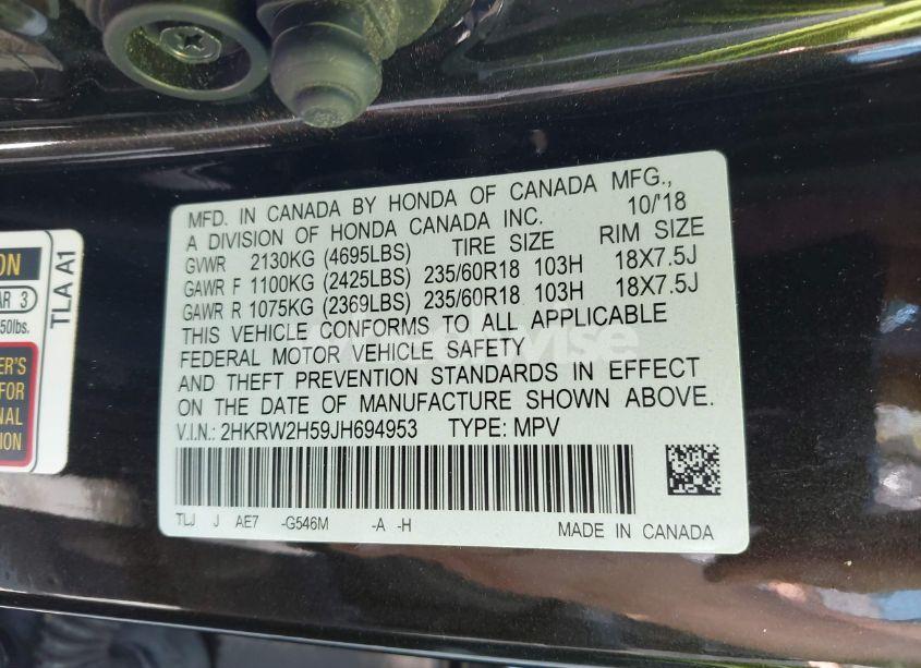 Photo 9 of 2018 Honda Cr-v EX (VIN 2HKRW2H59JH694953)