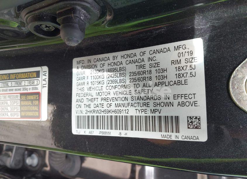 Photo 9 of 2019 Honda Cr-v EX (VIN 2HKRW2H59KH609112)