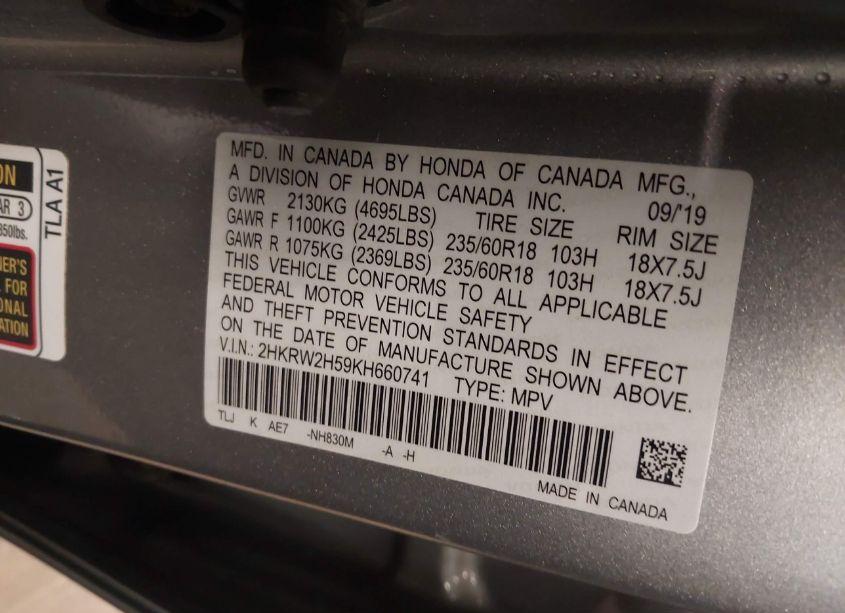 Photo 9 of 2019 Honda Cr-v EX (VIN 2HKRW2H59KH660741)