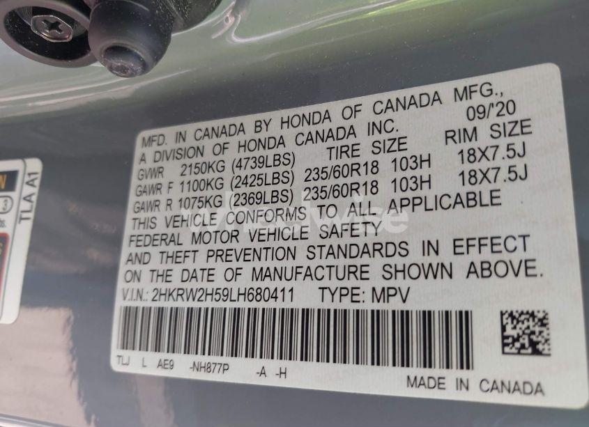 Photo 9 of 2020 Honda Cr-v AWD EX (VIN 2HKRW2H59LH680411)