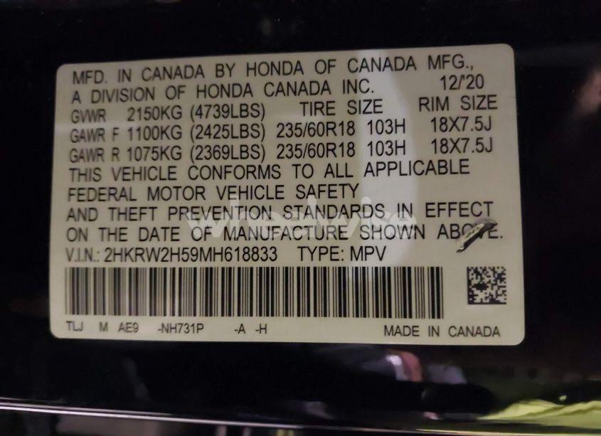 Photo 9 of 2021 Honda Cr-v AWD EX (VIN 2HKRW2H59MH618833)