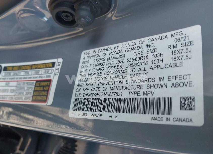 Photo 9 of 2021 Honda Cr-v AWD EX (VIN 2HKRW2H59MH657521)
