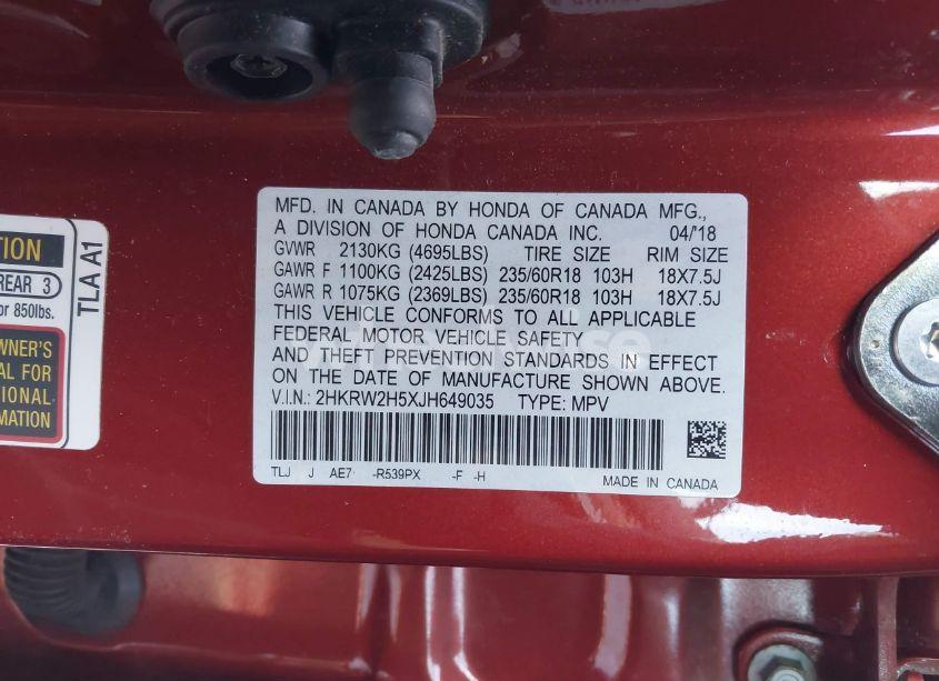 Photo 9 of 2018 Honda Cr-v EX (VIN 2HKRW2H5XJH649035)