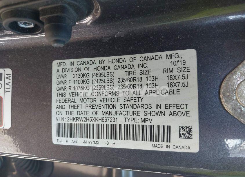 Photo 9 of 2019 Honda Cr-v EX (VIN 2HKRW2H5XKH667231)