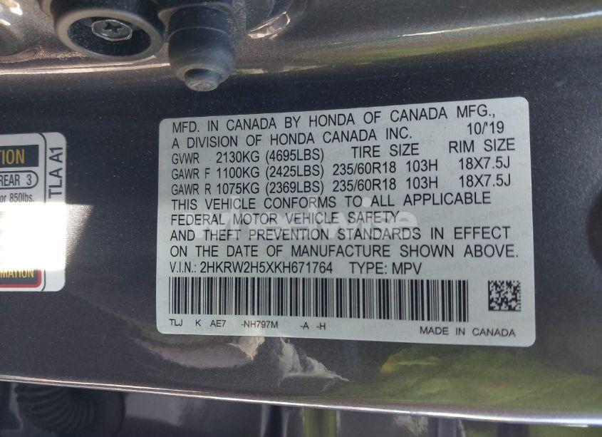 Photo 9 of 2019 Honda Cr-v EX (VIN 2HKRW2H5XKH671764)