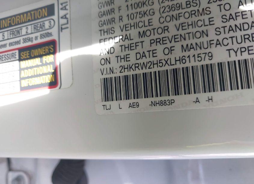 Photo 9 of 2020 Honda Cr-v AWD EX (VIN 2HKRW2H5XLH611579)