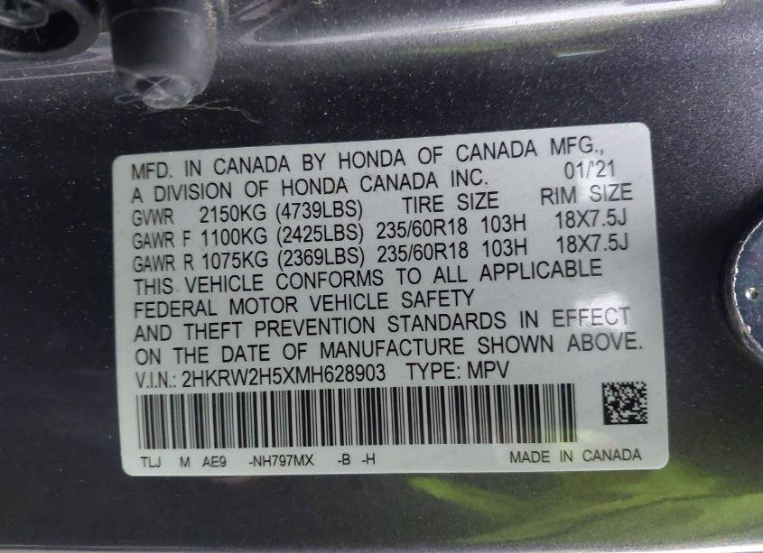 Photo 9 of 2021 Honda Cr-v AWD EX (VIN 2HKRW2H5XMH628903)