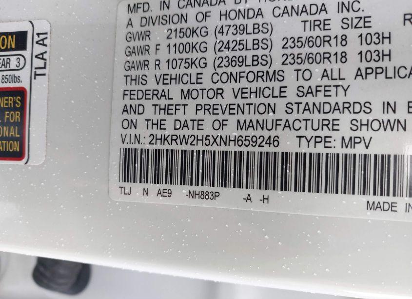 Photo 9 of 2022 Honda Cr-v AWD EX (VIN 2HKRW2H5XNH659246)