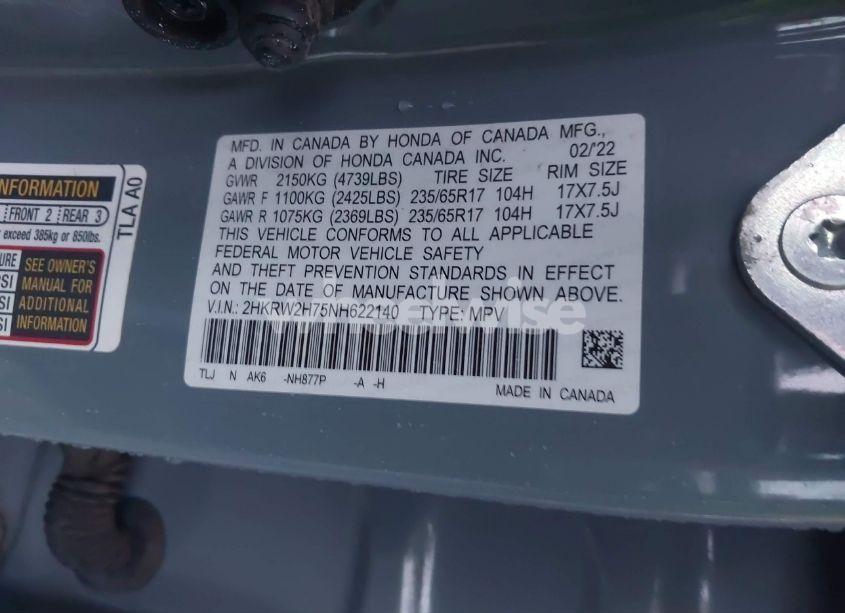 Photo 9 of 2022 Honda Cr-v AWD SPECIAL EDITION (VIN 2HKRW2H75NH622140)