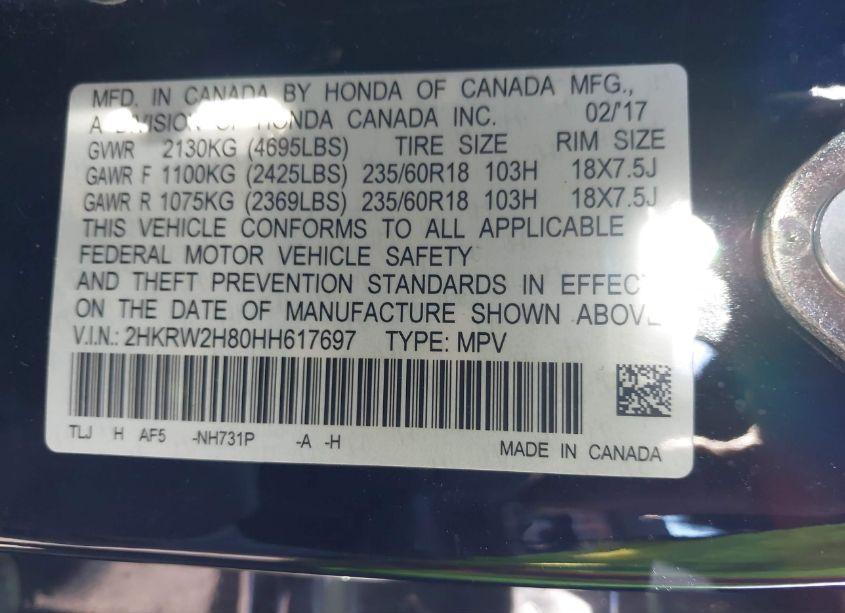 Photo 9 of 2017 Honda Cr-v EX-L/EX-L NAVI (VIN 2HKRW2H80HH617697)