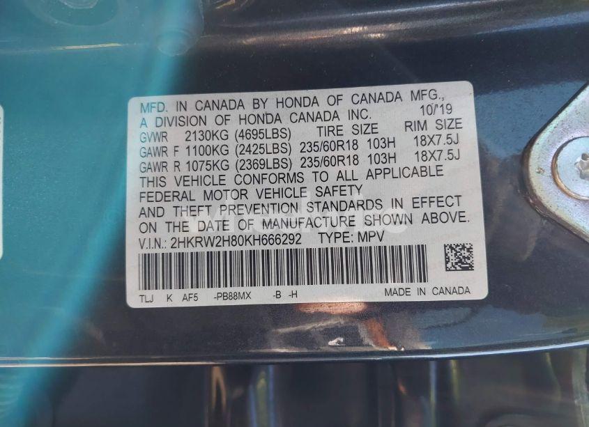 Photo 9 of 2019 Honda Cr-v EX-L (VIN 2HKRW2H80KH666292)