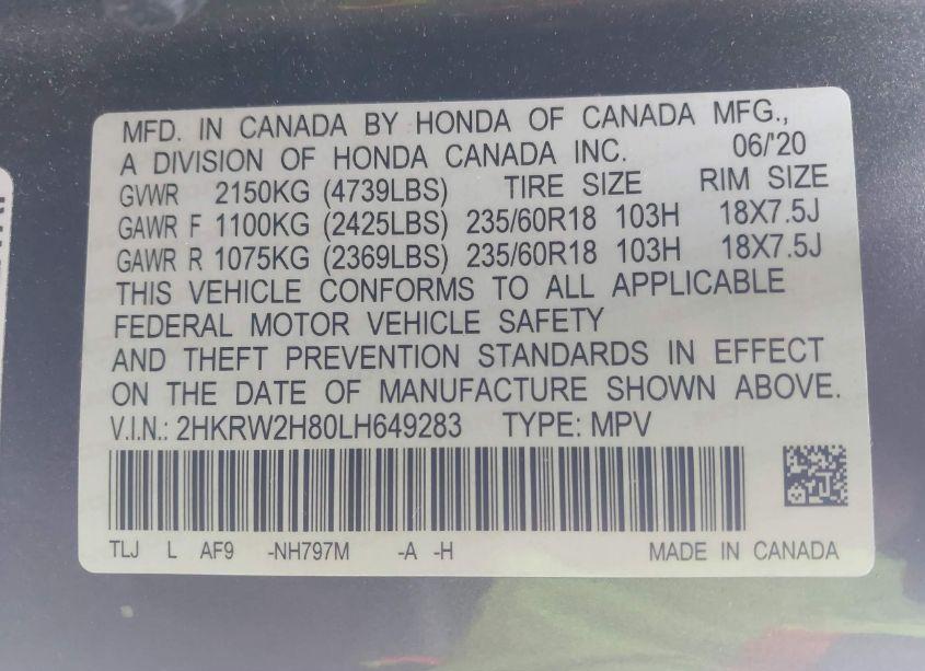 Photo 9 of 2020 Honda Cr-v AWD EX-L (VIN 2HKRW2H80LH649283)