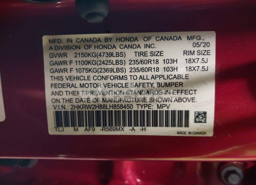 Photo 9 of 2020 Honda Cr-v AWD EX-L (VIN 2HKRW2H80LH663748)