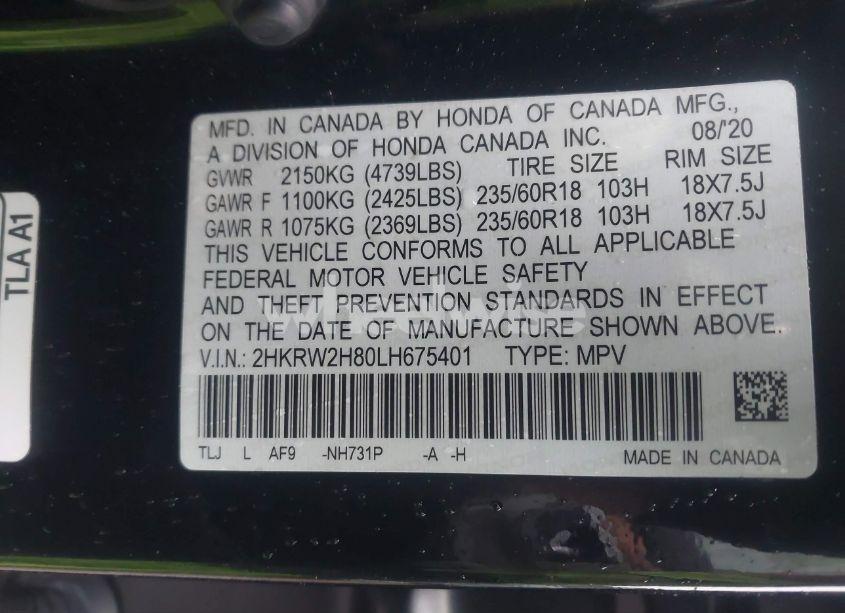 Photo 9 of 2020 Honda Cr-v AWD EX-L (VIN 2HKRW2H80LH675401)