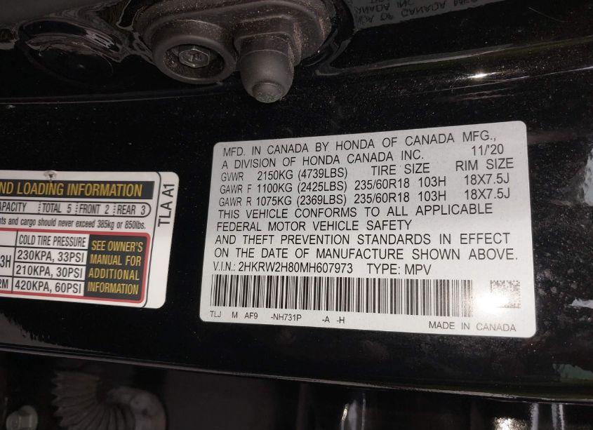 Photo 9 of 2021 Honda Cr-v AWD EX-L (VIN 2HKRW2H80MH607973)