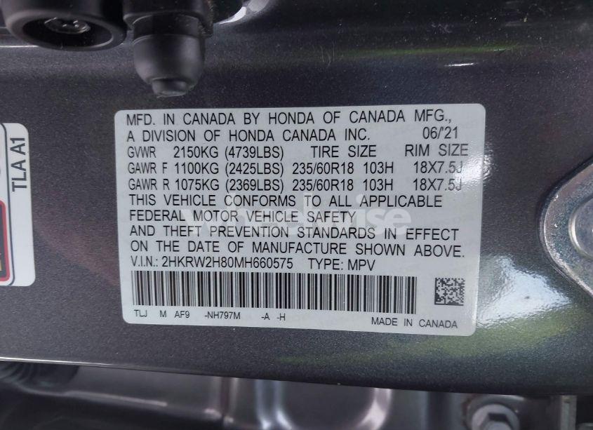 Photo 9 of 2021 Honda Cr-v AWD EX-L (VIN 2HKRW2H80MH660575)