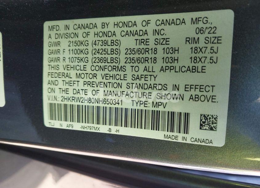 Photo 9 of 2022 Honda Cr-v AWD EX-L (VIN 2HKRW2H80NH650341)