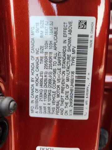 Photo 10 of 2018 HONDA CR-V EXL N/A (VIN 2HKRW2H81JH660936)