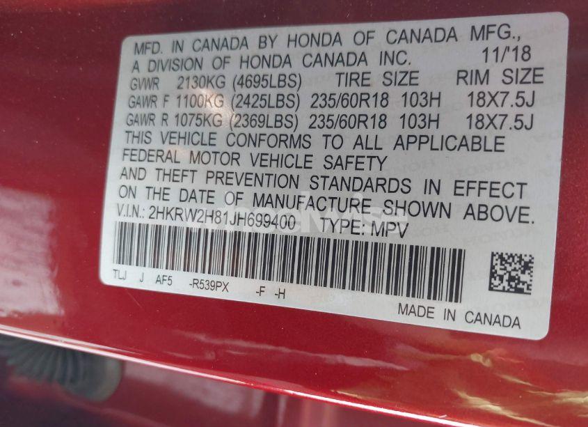 Photo 9 of 2018 Honda Cr-v EX-L/EX-L NAVI (VIN 2HKRW2H81JH699400)