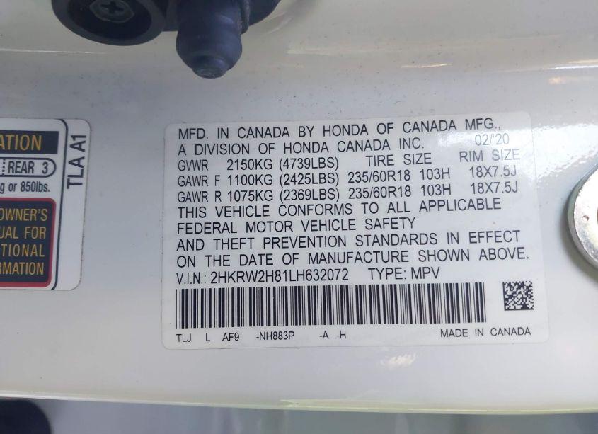 Photo 9 of 2020 Honda Cr-v AWD EX-L (VIN 2HKRW2H81LH632072)