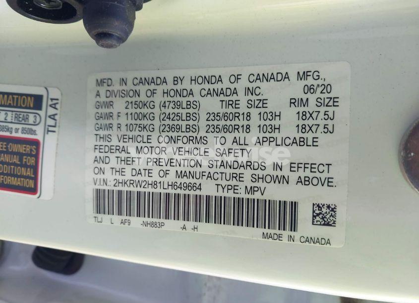 Photo 9 of 2020 Honda Cr-v AWD EX-L (VIN 2HKRW2H81LH649664)