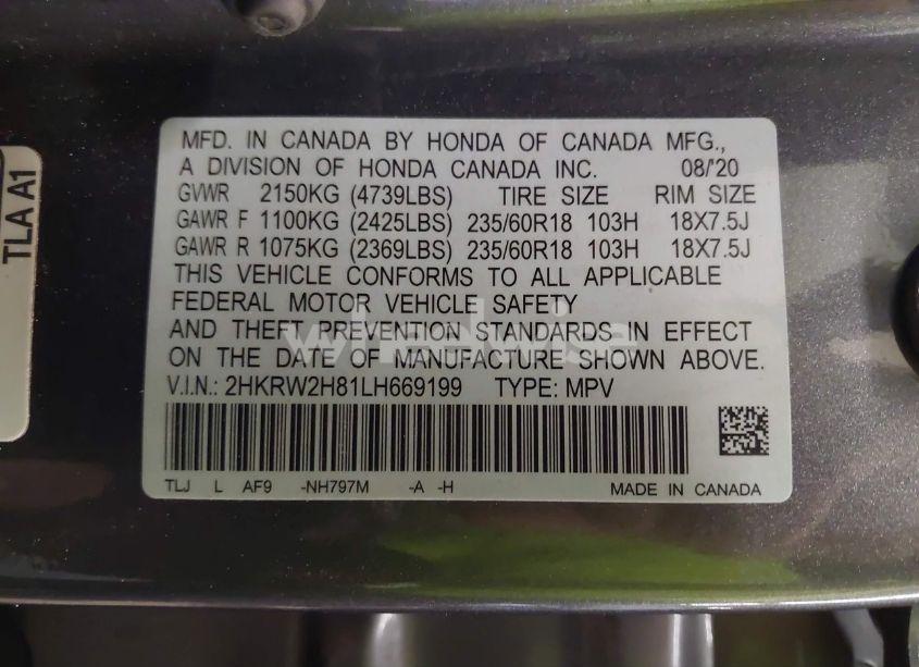 Photo 9 of 2020 Honda Cr-v AWD EX-L (VIN 2HKRW2H81LH669199)