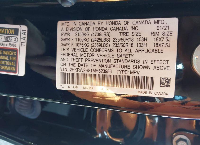 Photo 9 of 2021 Honda Cr-v AWD EX-L (VIN 2HKRW2H81MH623986)