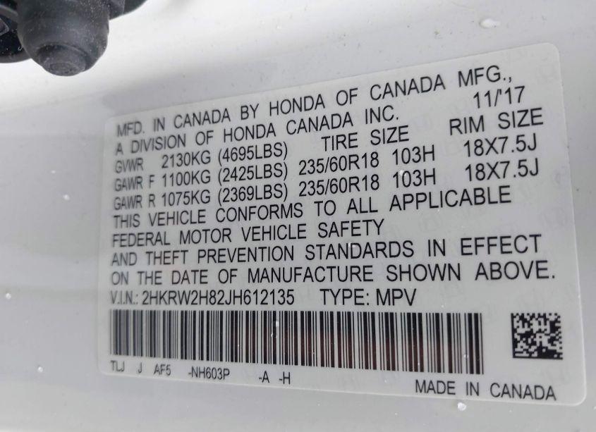 Photo 9 of 2018 Honda Cr-v EX-L/EX-L NAVI (VIN 2HKRW2H82JH612135)